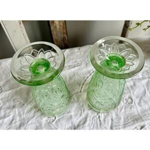 Indiana Glass Chantilly Green Footed Iced Tea Glasses, Set of 2, Mid Century